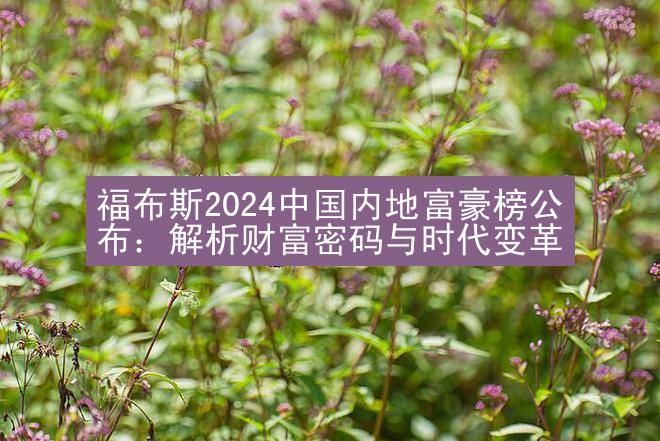 福布斯2024中国内地富豪榜公布：解析财富密码与时代变革